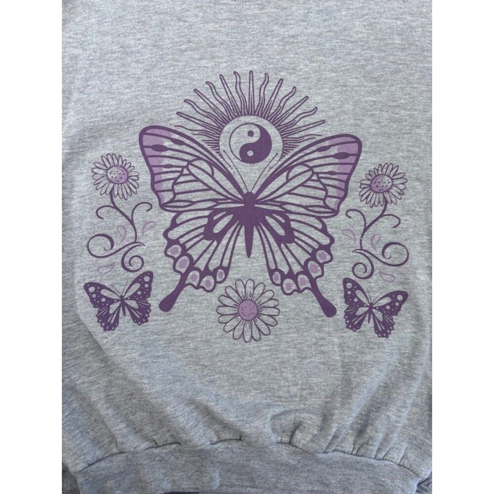 Obsessive Love Sweatshirt Women's S Grey Purple Butterflies Flowers - Picture 7 of 10